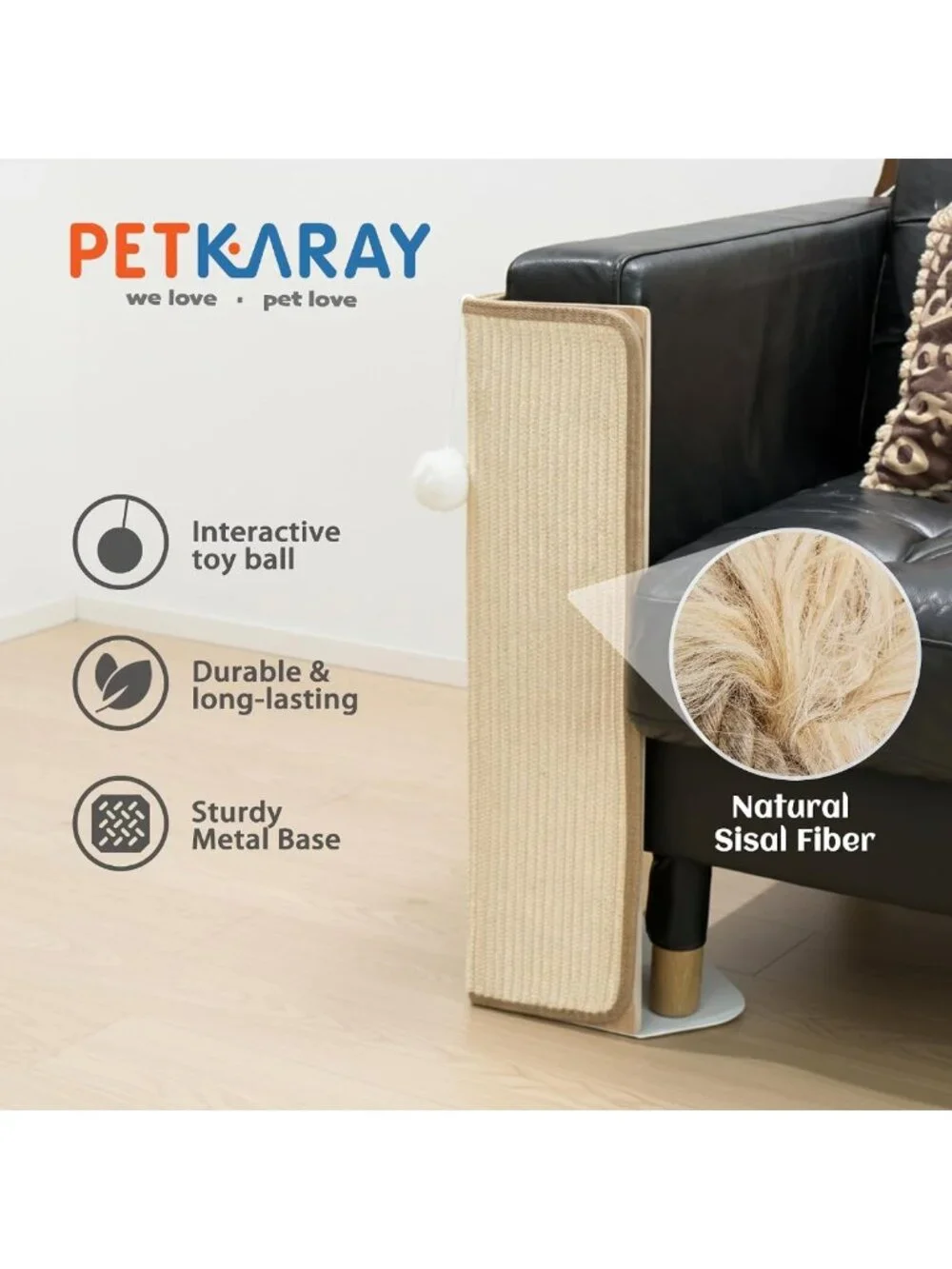 Under-Furniture Cat Scratcher - 23.6'' Sisal Post & Sofa Protector with Toy Ball